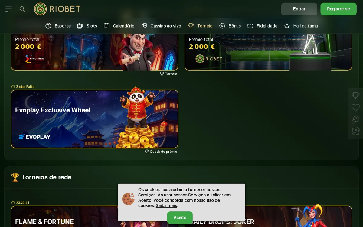 Riobet tournament lobby showing active promotions and prize pools